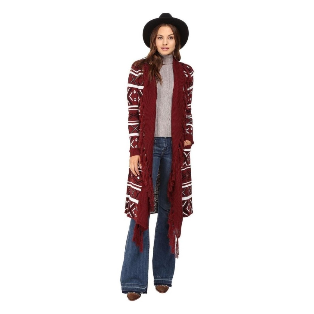 New BB Dakota Maribeth Intarsi Fringed Cardigan